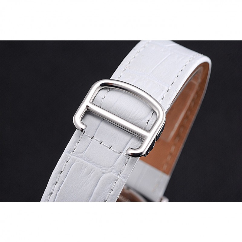High Quality Replica Watches Cartier Ronde Second Time Zone White Dial Stainless Steel Case With Diamonds White Leather Strap 622803-5