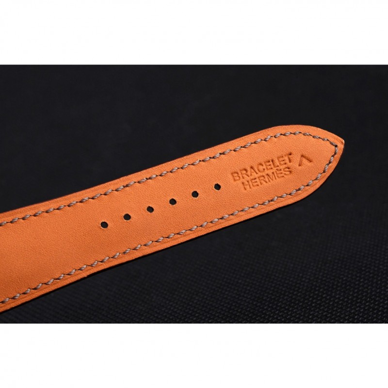 Hermes Heure H White Dial Gold Case Black Leather Strap-7