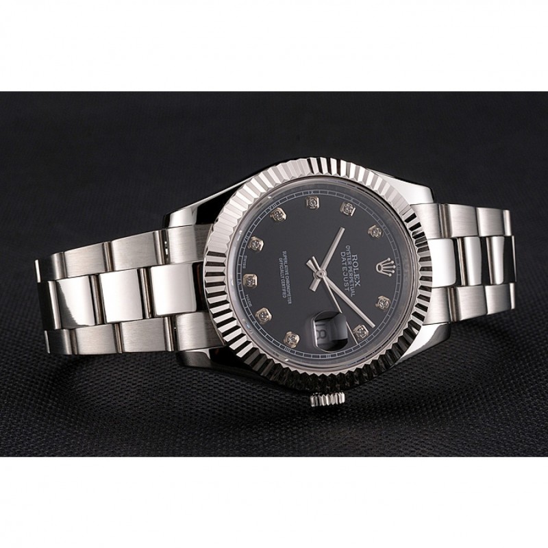Swiss Rolex Datejust Black Dial Dimond Hour Marks Stainless Steel Case And Bracelet-3