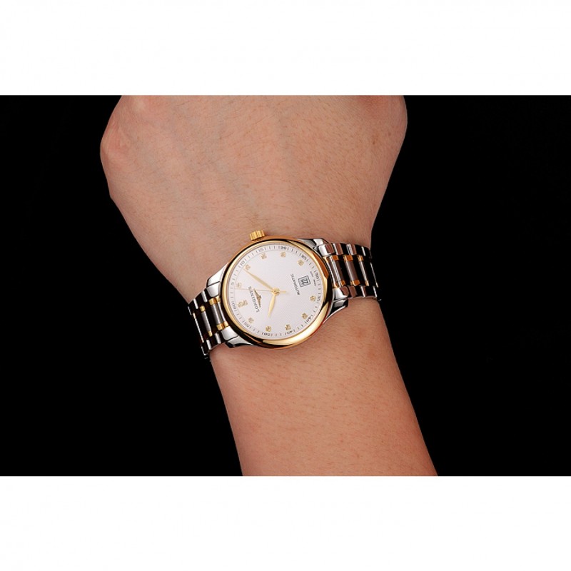Swiss Longines Master White Dial Diamond Hour Markers Two Tone Stainless Steel Bracelet 1453930-8