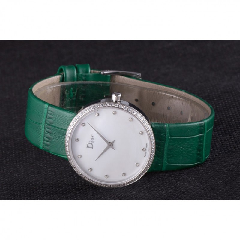 Best Replica Watches La D de Dior Green Leather Strap with White Dial 621507-4