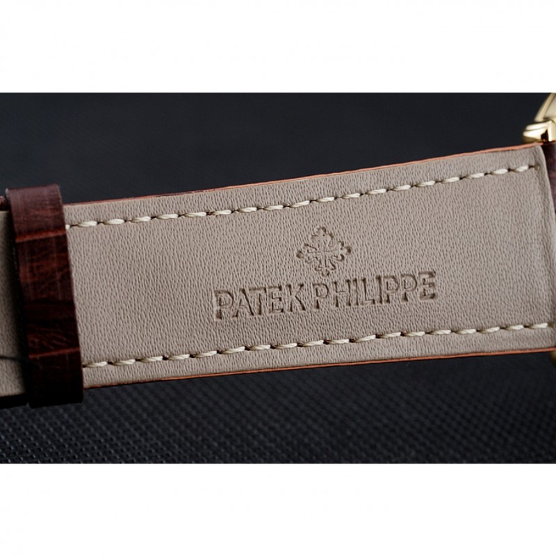 Luxury Patek Philippe Calatrava White Dial Blue Roman Numerals Gold Case Brown Leather Bracelet 1454057-6