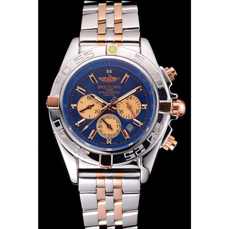 SS Replica Watches Breitling Chronomat 44 Blue Dial with White Subdials 2 Tone Stainless Steel Bracelet 622510-1