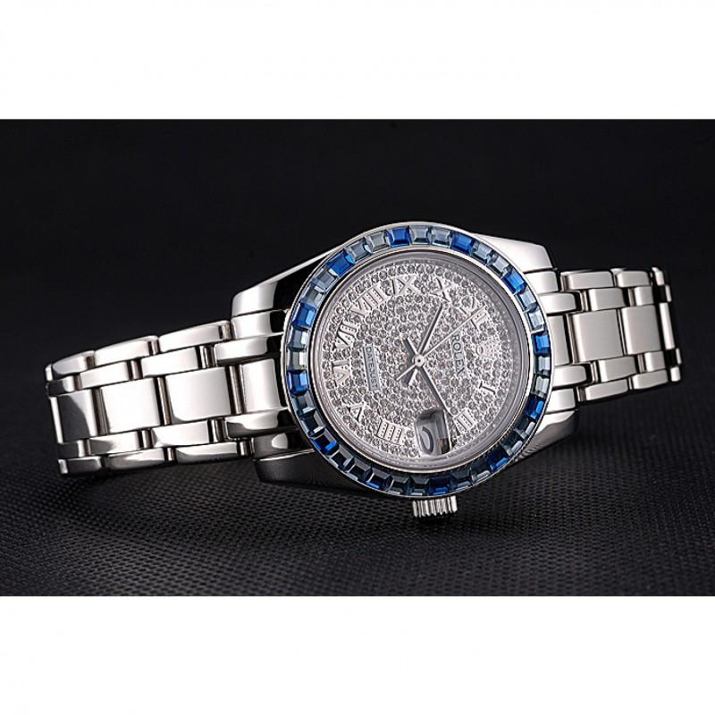 Rolex Datejust Diamond Dial Blue Jewels Bezel Stainless Steel Case And Bracelet 622834-3