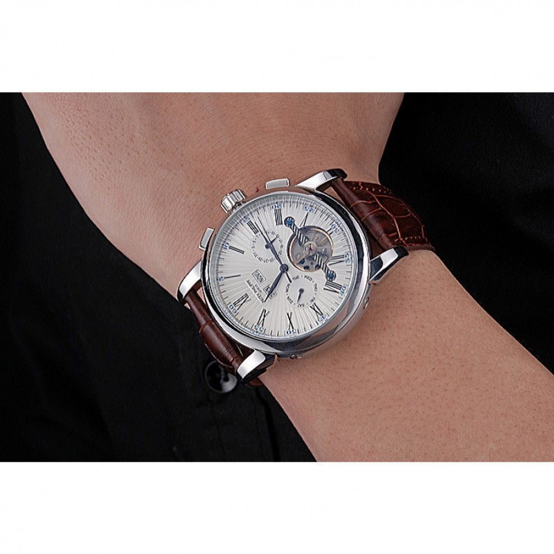 Patek Philippe Grand Complications Stainless Steel Case White Dial Roman Numerals Brown Leather Strap 622254-7