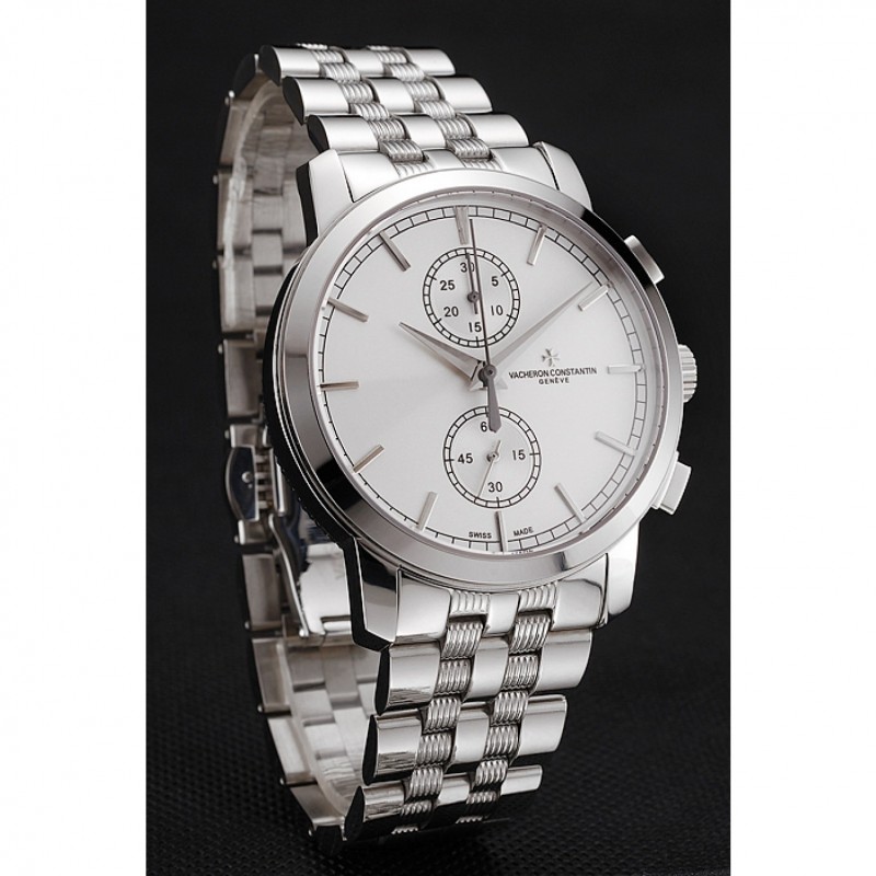 Swiss Vacheron Constantin Patrimony Traditionnelle Chronograph White Dial Stainless Steel Case And Bracelet 1453755-2