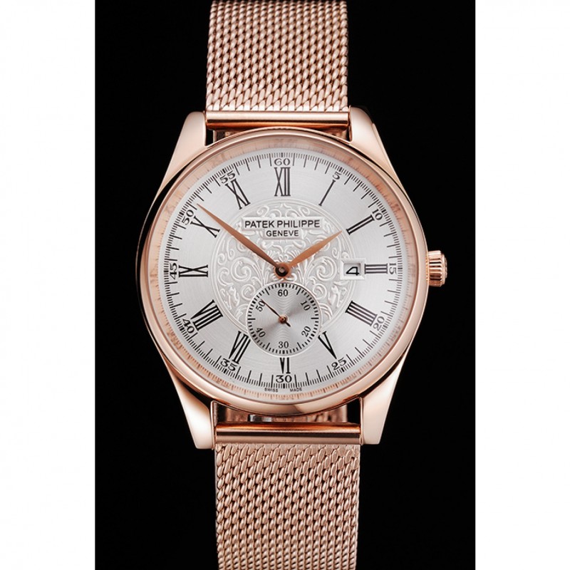 Patek Philippe Calatrava Small Seconds Silver Engraved Dial Rose Gold Case And Bracelet-1