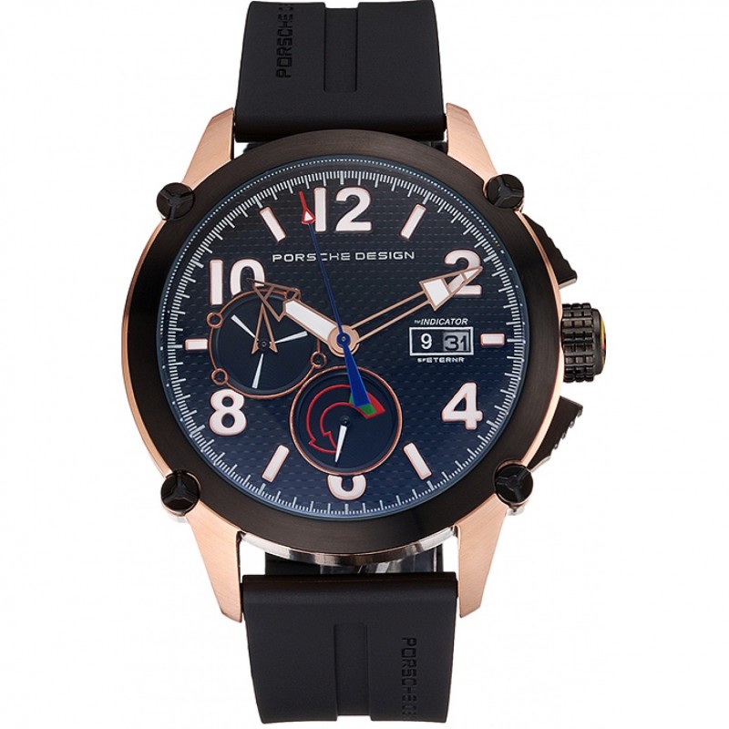 Porsche Design Indicator Black Dial Gold Case Black Rubber Strap-0