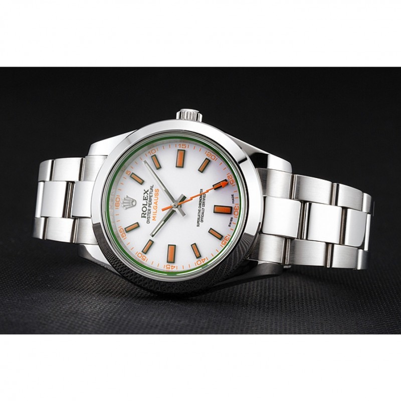 Luxury Swiss Rolex Milgauss White Dial Orange Markings Stainless Steel Case And Bracelet-3