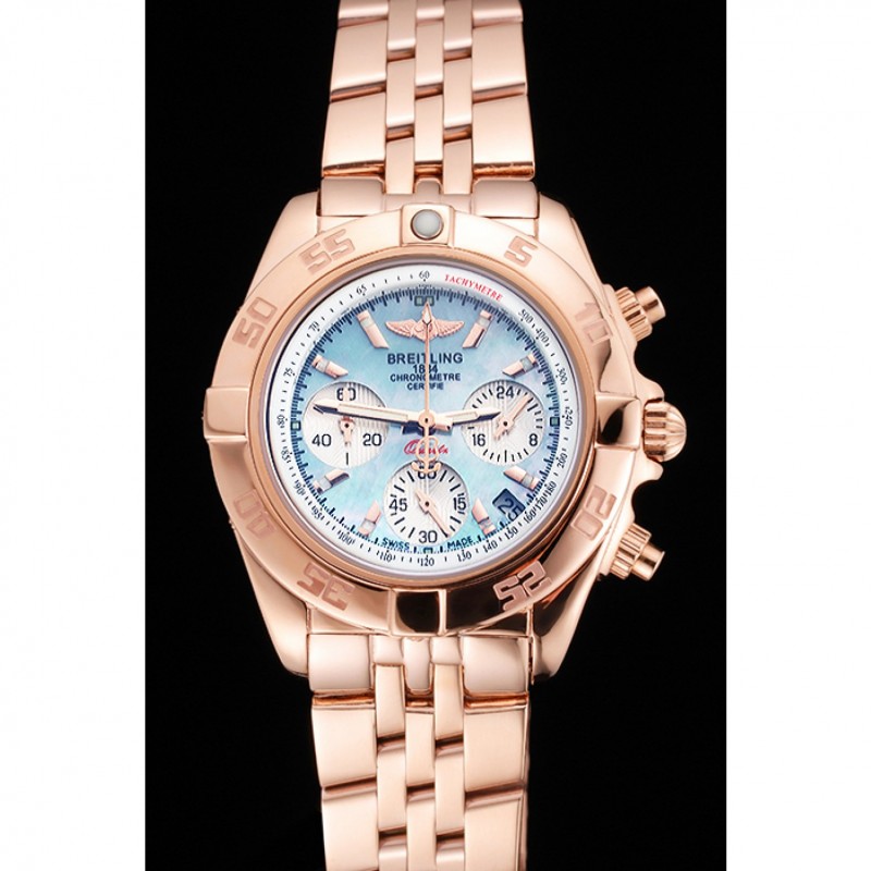 Breitling Chronomat Quartz Light Blue Dial Rose Gold Case And Bracelet-1