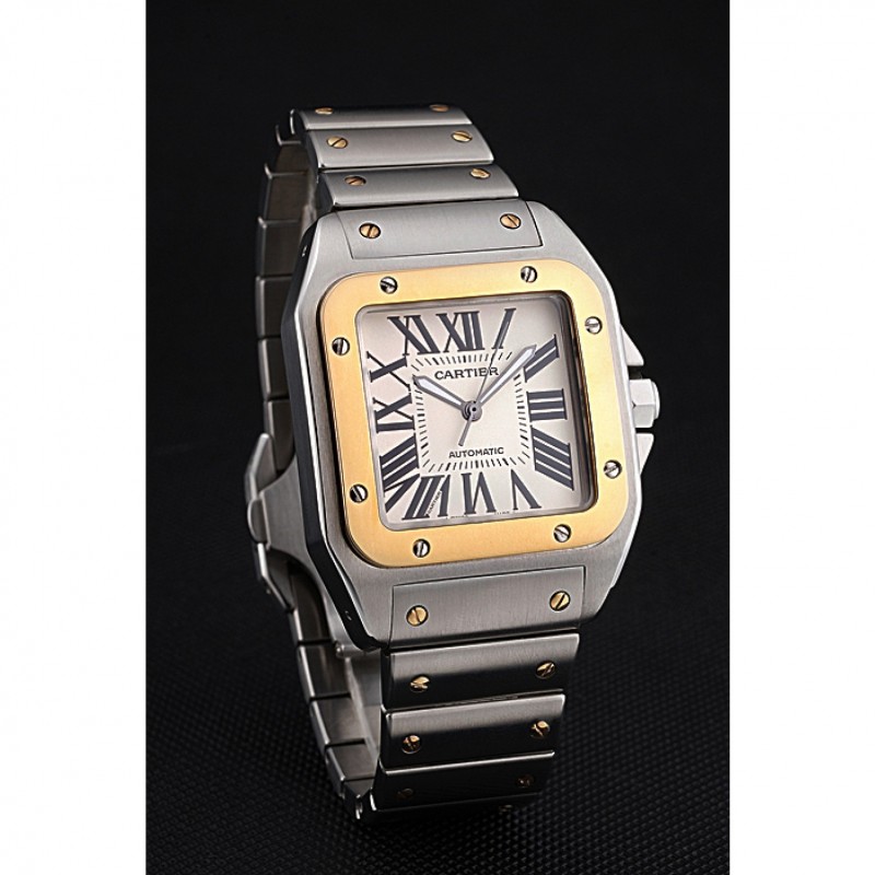 Swiss Cartier Santos De Cartier Galbee Yellow Gold and Steel Case Steel Bracelet 622643-2