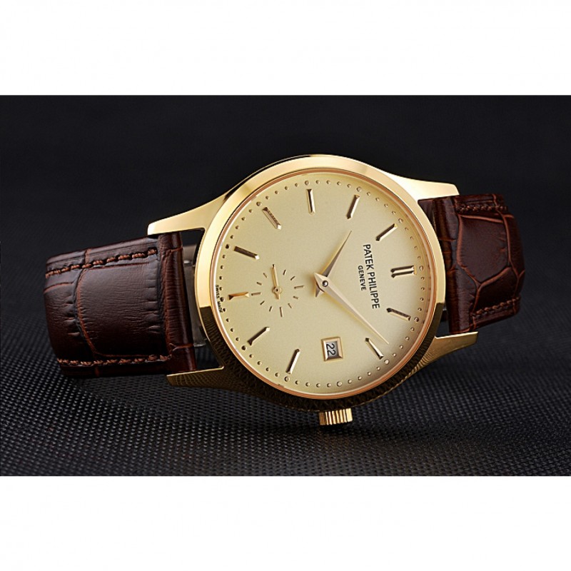 Patek Philippe Calatrava Gold Dial Gold Case Brown Leather Strap 622846-4