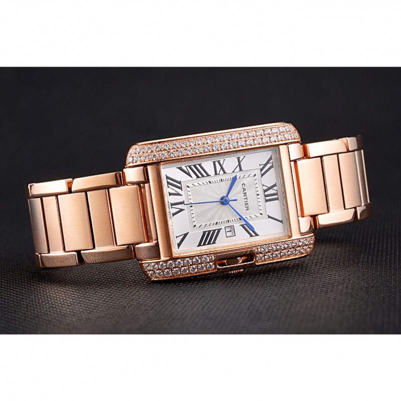 AAA Cartier Tank Anglaise 30mm White Dial Diamonds Rose Gold Case Rose Gold Bracelet-2
