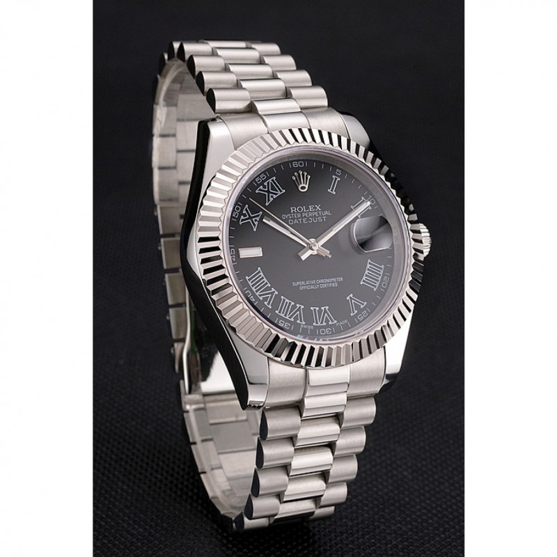 Swiss Rolex Datejust Black Dial Roman Numerals Stainless Steel Case And Bracelet-2