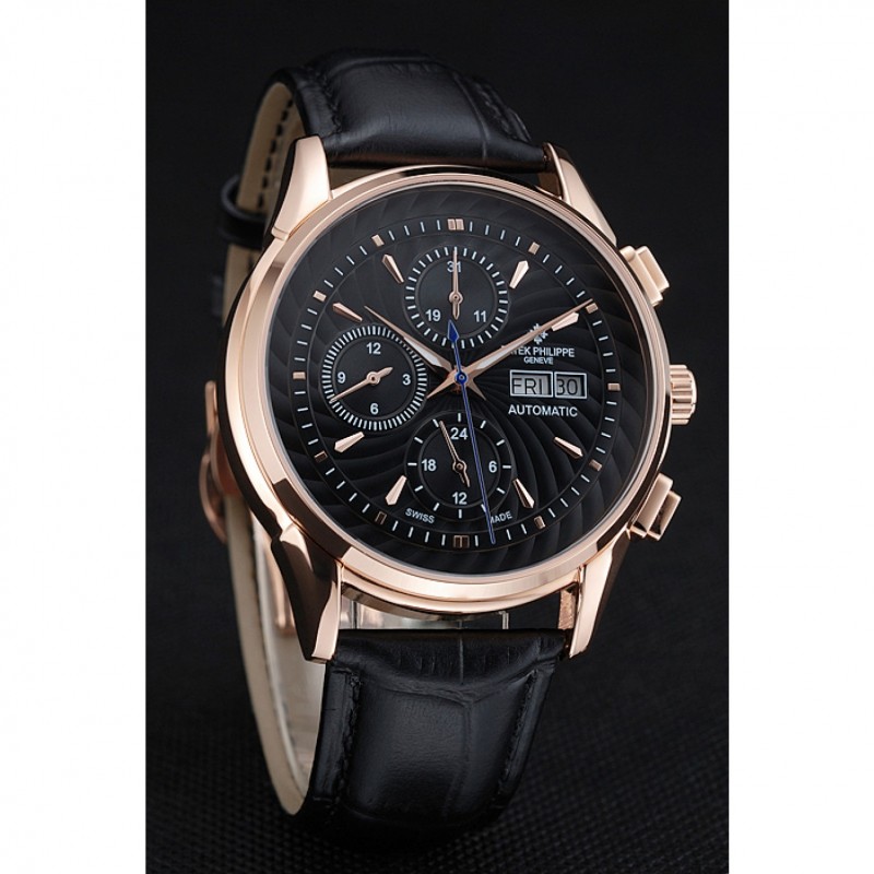 Patek Philippe Grand Complications Black Dial Gold Case Black Leather Bracelet 1454238-2