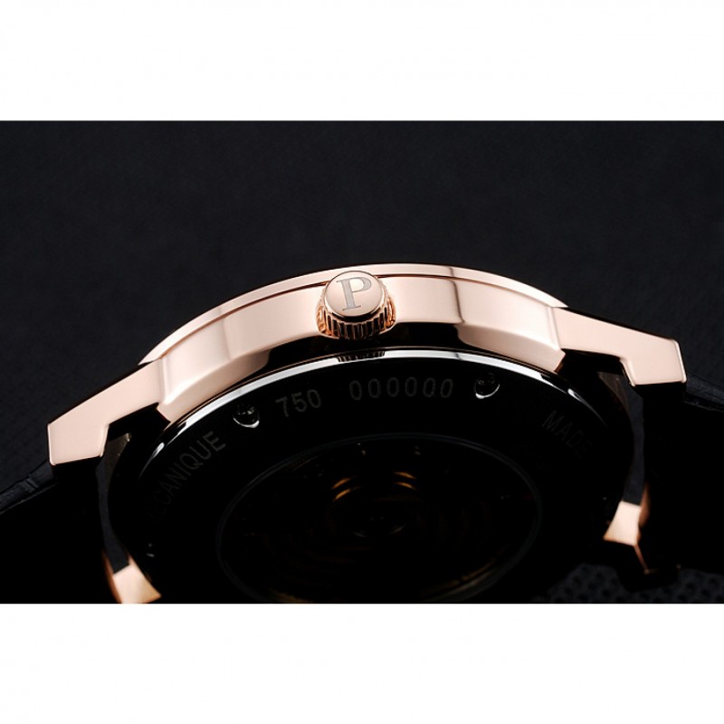 High Quality Replica Watches Piaget Altiplano Chronograph Black Dial Gold Case Black Leather Bracelet 1454047-8
