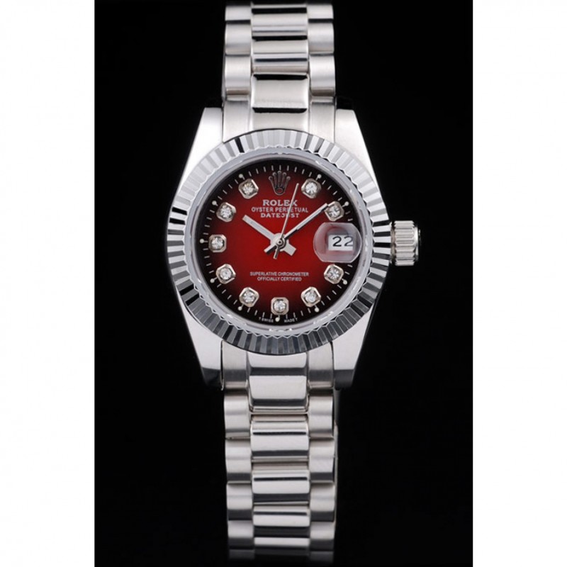 Rolex Datejust Polished Stainless Steel Two Tone Red Dial-1