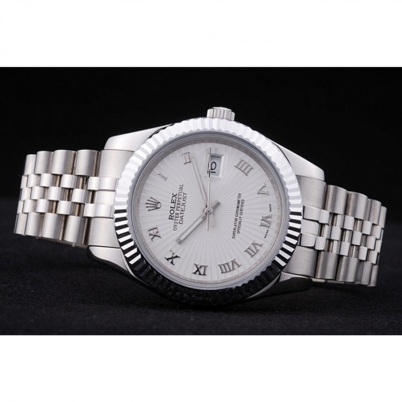 Rolex Datejust White Radial Dial Ribbed Bezel 7478-4