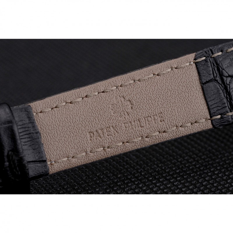 Patek Philippe Calatrava White Dial Roman Numerals Double Ribbed Bezel Stainless Steel Case Black Leather Strap-6
