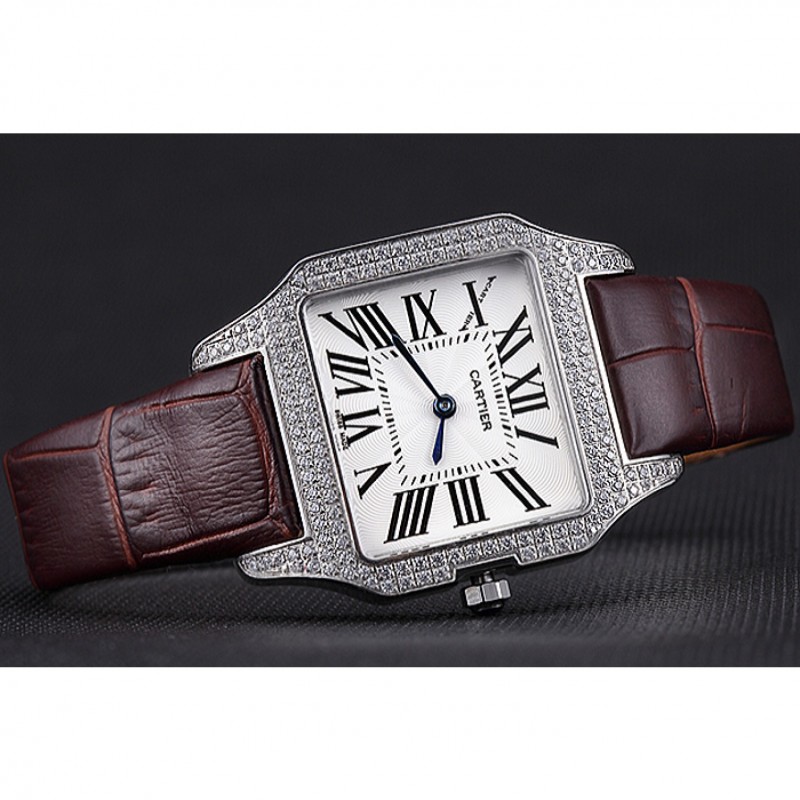 Cheap Replica Watches Cartier Santos 100 Diamond Silver Bezel 621908-3