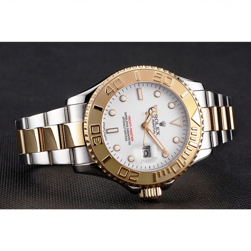 Rolex Yacht-Master White Dial Gold Bezel Stainless Steel Case Two Tone Bracelet-3