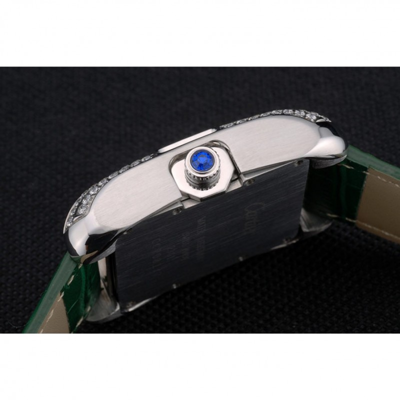 Cartier Tank Anglaise 36mm White Dial Diamonds Steel Case Green Leather Bracelet-8