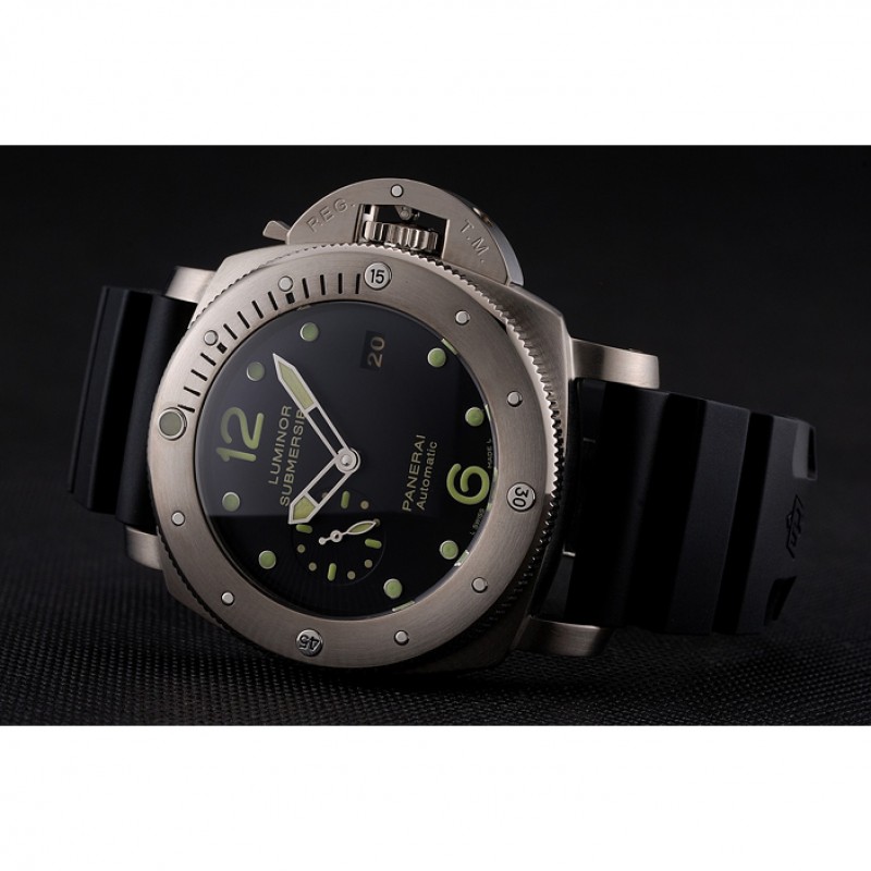 Best Replica Watches Swiss Panerai Luminor Submersible Black Dial Stainless Steel Case Black Rubber Strap-4