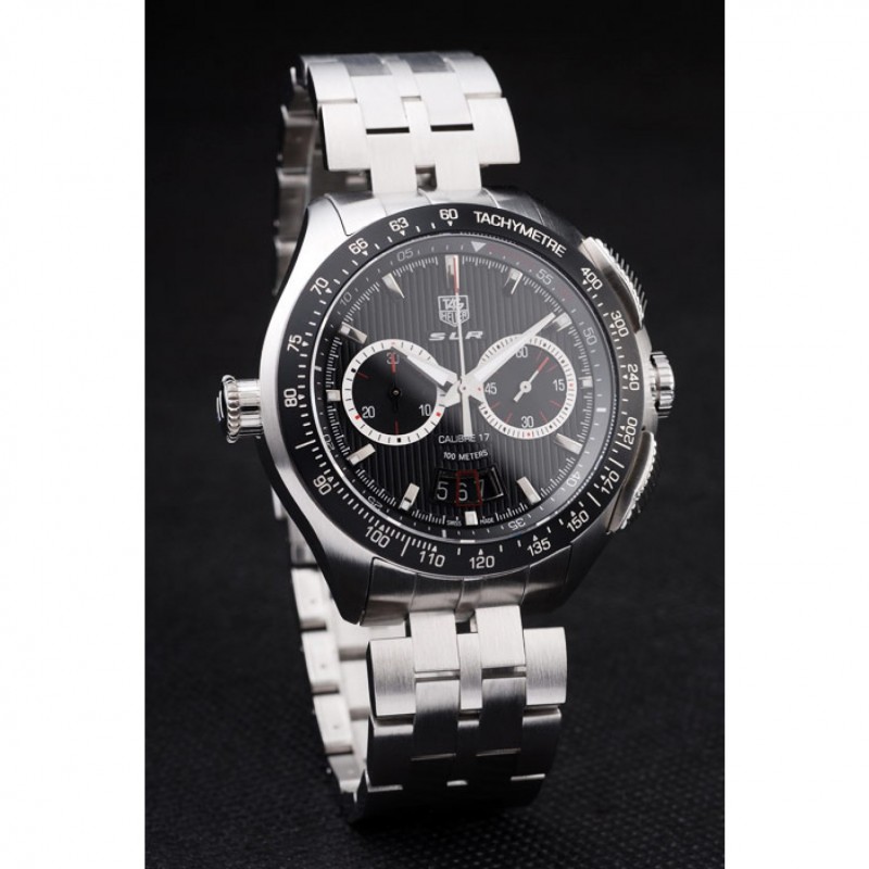Tag Heuer Swiss SLR Tachymeter Bezel Stainless Steel Black Dial-2