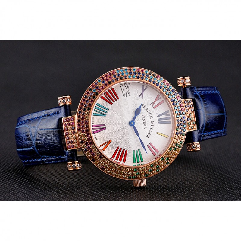 Franck Muller Double Mistery 4 Saisons White Dial Rose Gold Case Blue Leather Strap-4