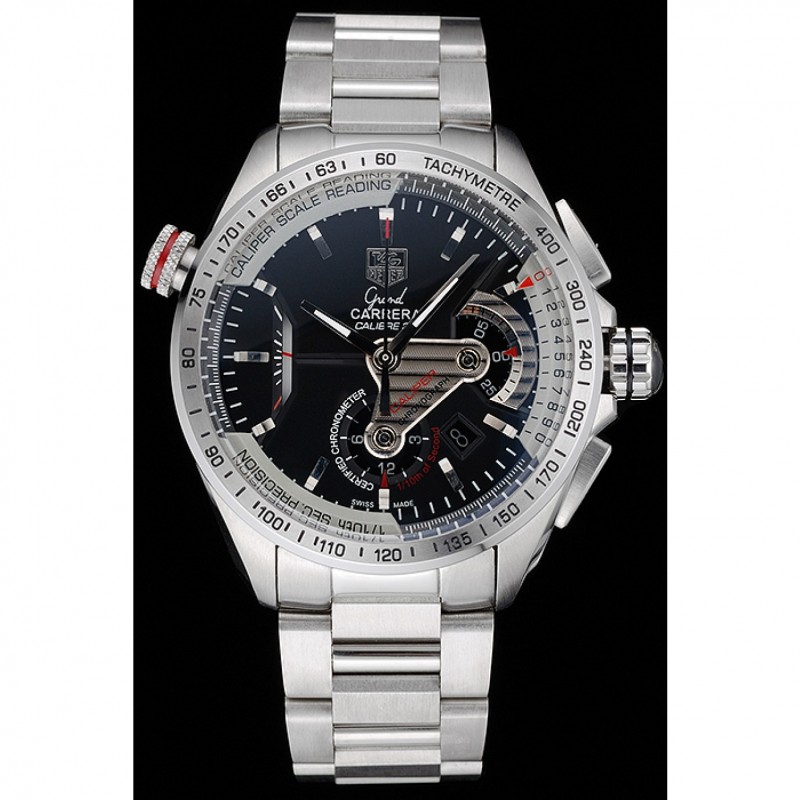 Tag Heuer Swiss Carrera Tachymeter Bezel Stainless Steel Black Dial-1