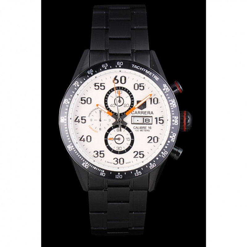 AAA Replica Watches Tag Heuer Carrera Ion Plated Stainless Steel Bracelet White Dial 801444-1