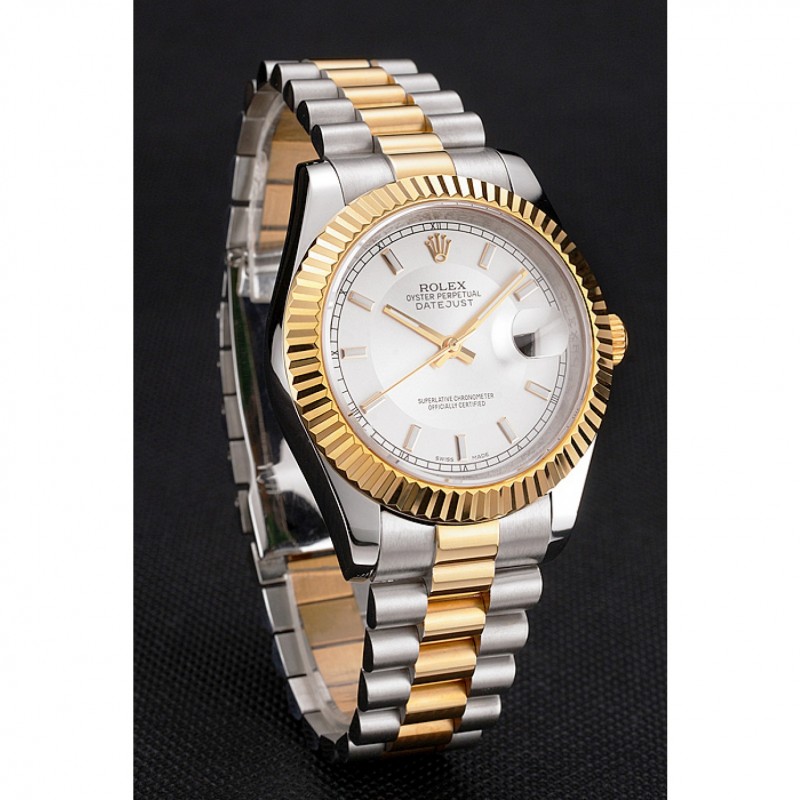 Swiss Rolex Datejust White Dial Gold Bezel Stainless Steel Case Two Tone Gold Bracelet-2
