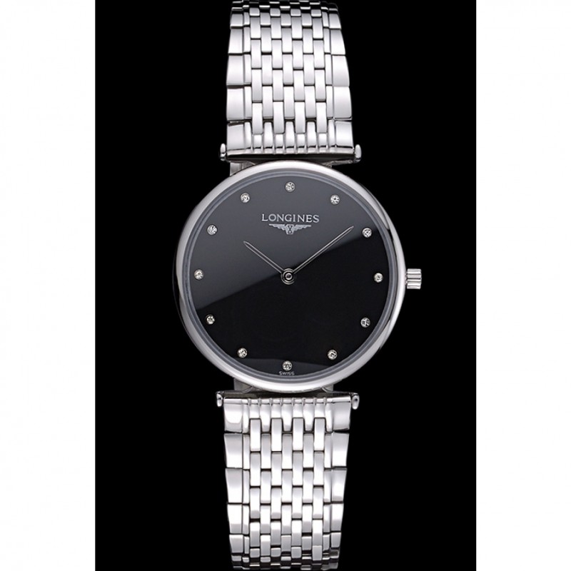 Longines La Grande Classique Stainless Steel Black Dial Diamond Markers Homme 622111-1
