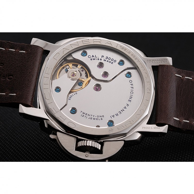 Swiss Panerai Luminor Black Dial Stainless Steel Case Brown Leather Strap 1453854-7