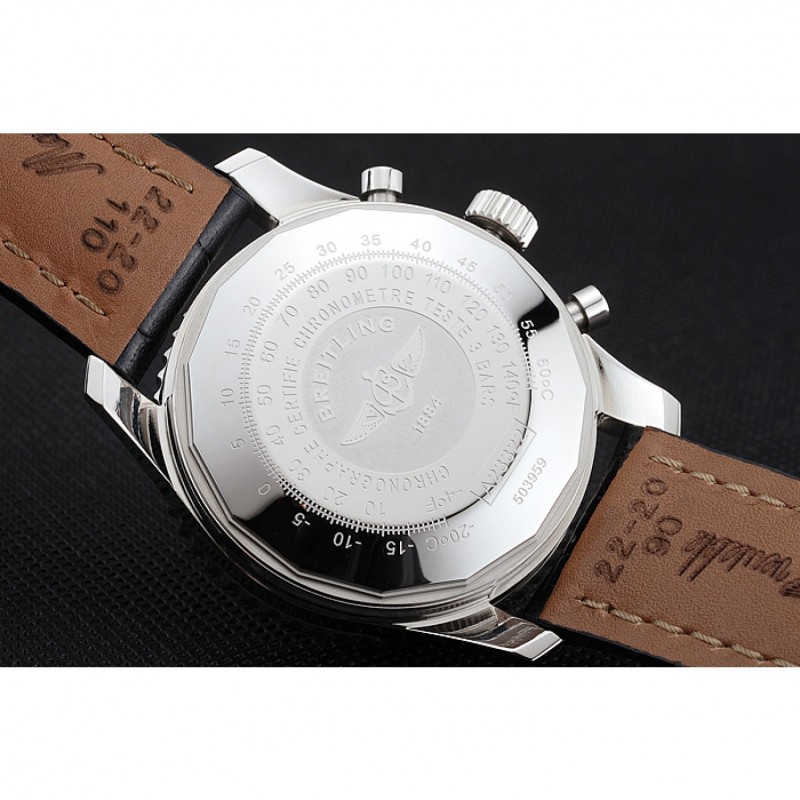 Swiss Breitling Navitimer Cosmonaute Black Dial Stainless Steel Case Black Leather Strap-8