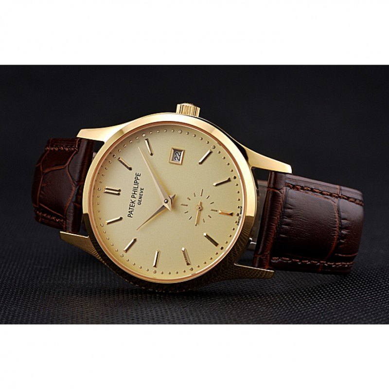 Patek Philippe Calatrava Gold Dial Gold Case Brown Leather Strap 622846-3