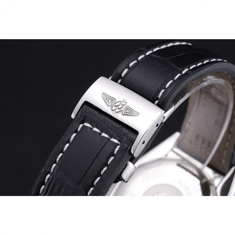 Breitling Chronomat 13 Stainless Steel Case Black Dial Black Leather Bracelet 622237-5