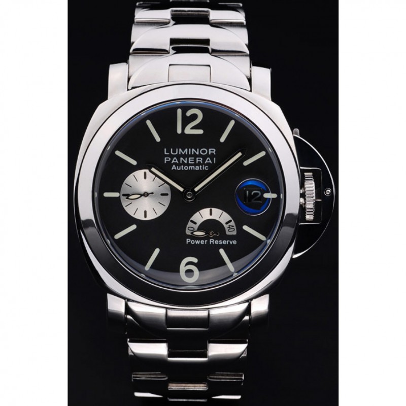 Cheap Replica Watches Panerai Luminor Power Reserve Black Dial Stainless Steel Bracelet-1