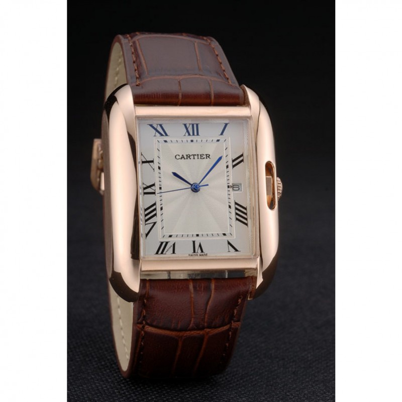 Cartier Tank Anglaise 36mm White Dial Gold Case Brown Leather Bracelet-2