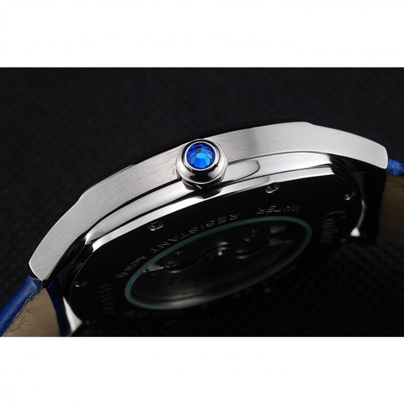 High End Cartier Drive De Cartier Blue Dial Silver Case Blue Leather Bracelet 1454211-8