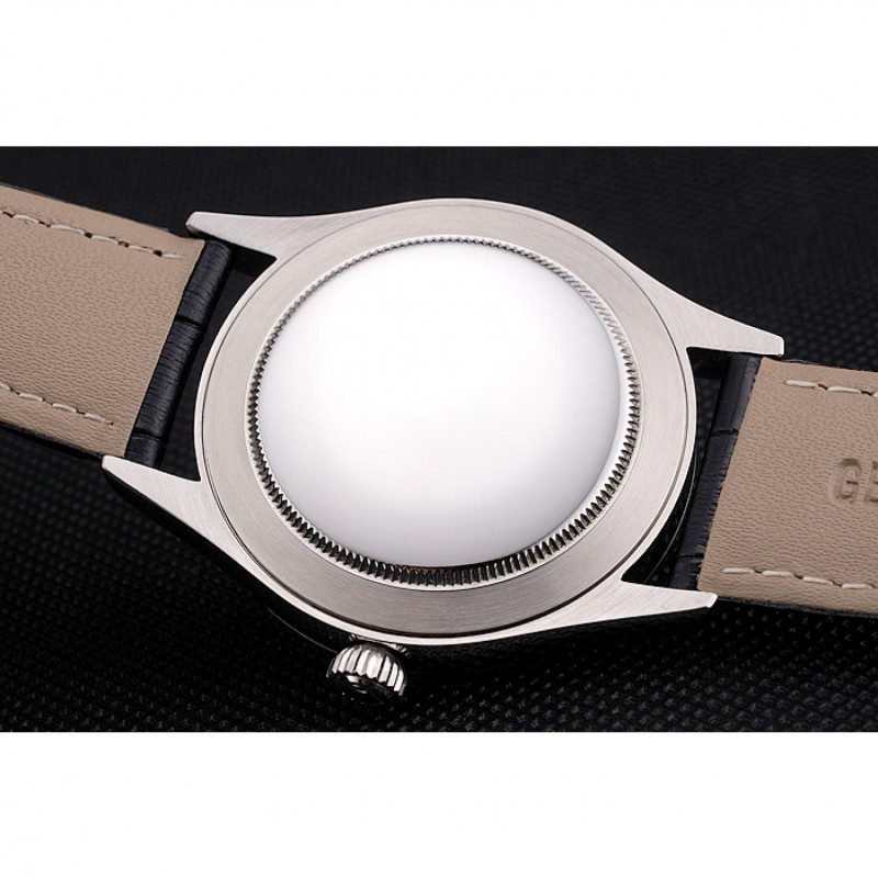 Swiss Rolex Cellini Black Dial Steel Case Black Leather Strap-7