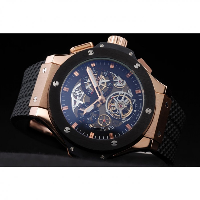 Hublot King Power Tourbillon Black Strap Gold Dial-4