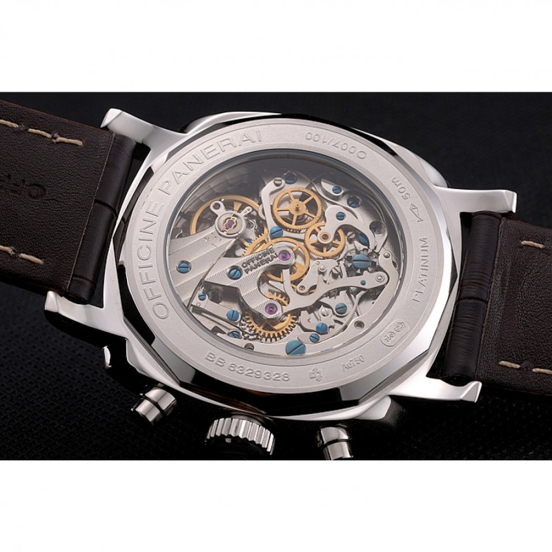Swiss Panerai Radiomir 1940 Chronograph White Dial Stainless Steel Case Brown Leather Strap-7