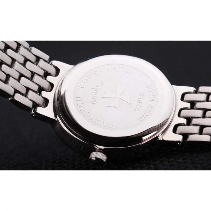 SS Replica Watches Vacheron Constantin Patrimony Traditionnelle Diamond Black Dial Stainless Steel Bracelet-5