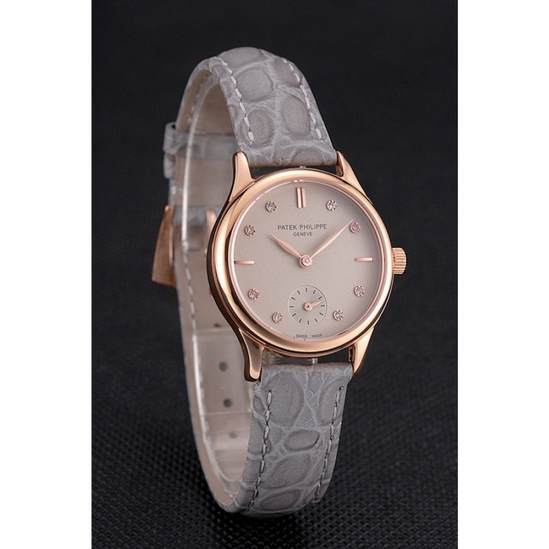 Patek Philippe Calatrava Gray Dial Diamond Markings Rose Gold Case Gray Leather Strap-2