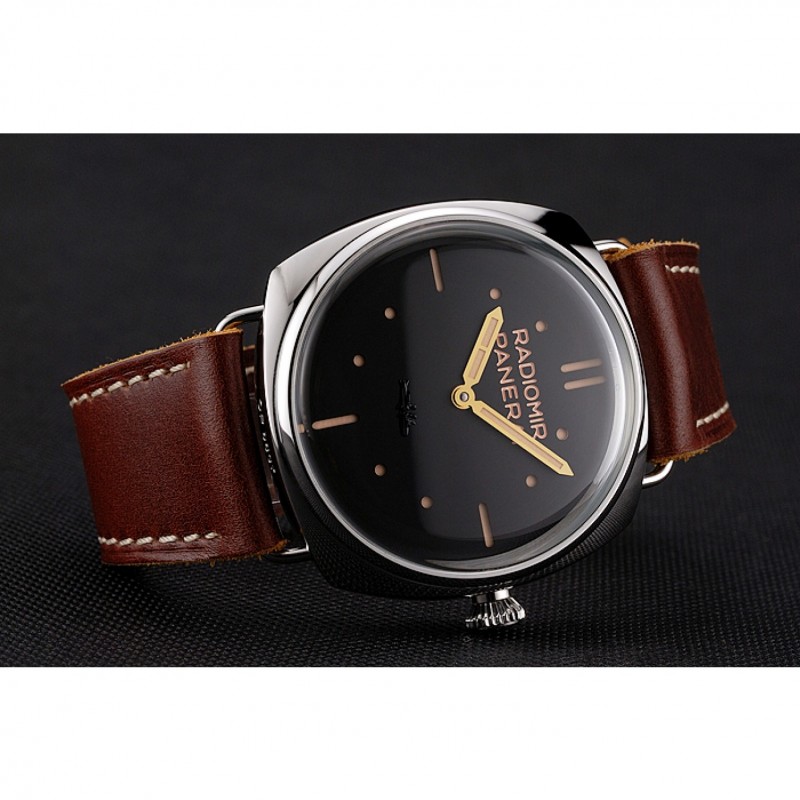 Cheap Replica Watches Panerai Radiomir Vintage SLC PAM425 Black Dial Stainless Steel Case Brown Leather Strap-3