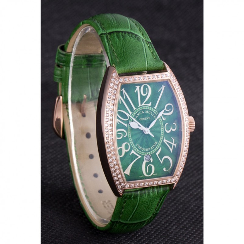 Franck Muller Casablanca Green Croco Leather Band Crystal Encrusted Bezel 621646-1
