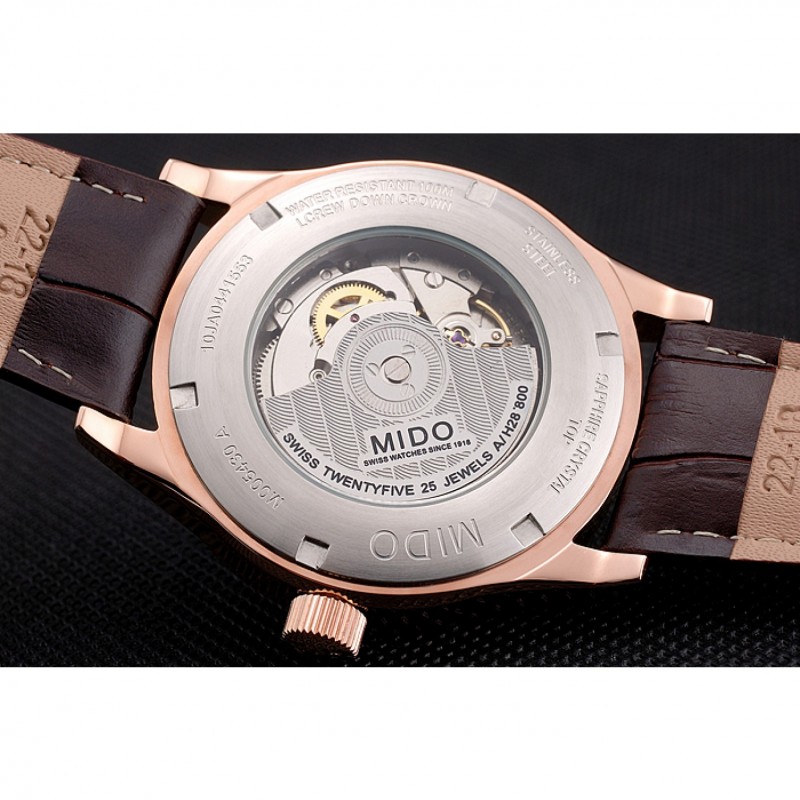 Mido Multifort Brown Croco Leather Strap White-Silver Dial 80300-5