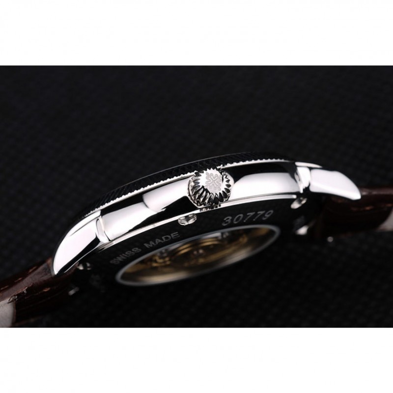 Patek Philippe Swiss Calatrava Ribbed Bezel Brown Dial Brown Leather Strap 7658-6