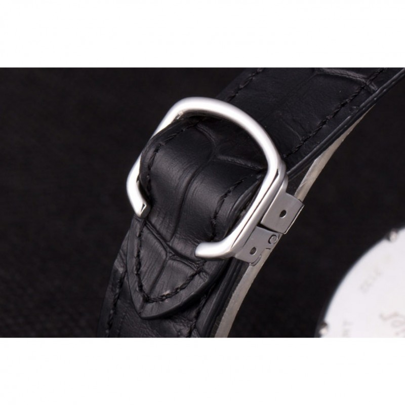 Luxury Replica Watches Cartier Moonphase Silver Watch with Black Leather Band ct255 621374-7
